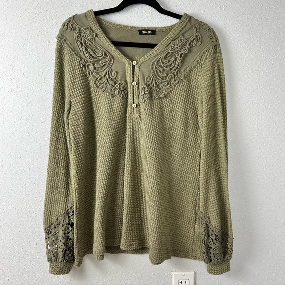 Miss Me Waffle Knit Hanley Oversized Crochet Top Women’s Size Small Boho - Picture 8 of 14